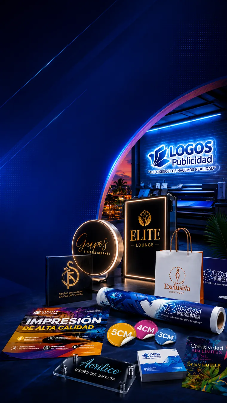 Avisos luminosos, acrílicos, stickers y material impreso fabricados por LOGOS Publicidad